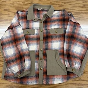 POL Oversize Boho Patchwork Button Up Shirt Hippie Cottagecore Women’s M SMT2197